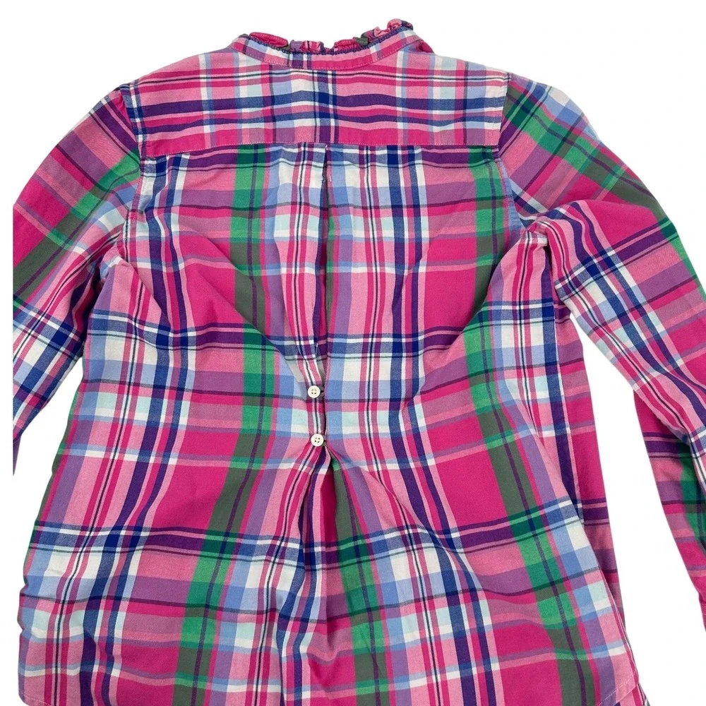 Ralph Lauren Girls Pink Plaid Ruffle Collar Button Down Tunic Shirt Size 16